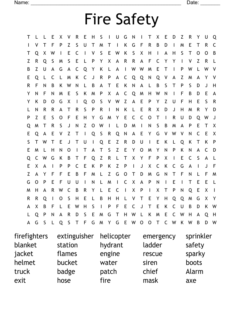 Fire  Safety Word Search