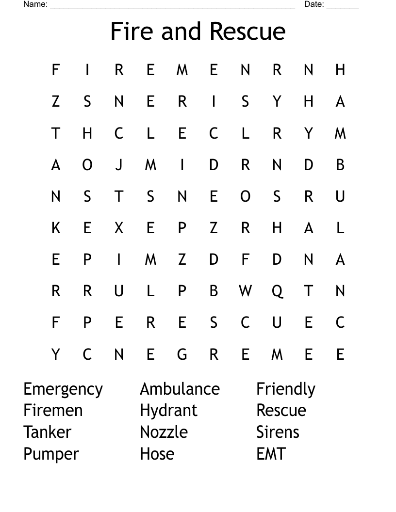 Fire and Rescue Word Search