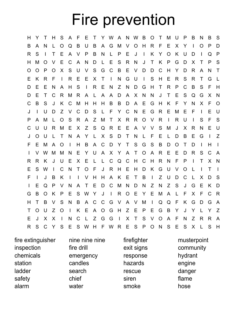 Fire prevention Word Search