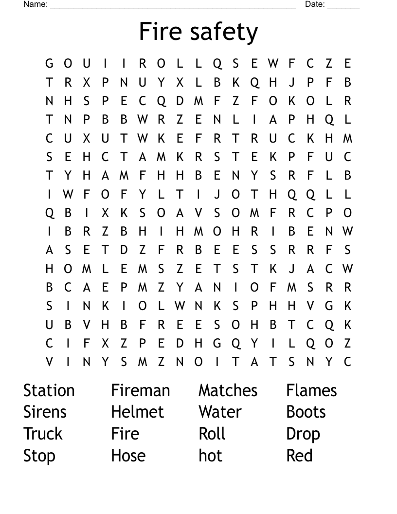 Fire safety  Word Search