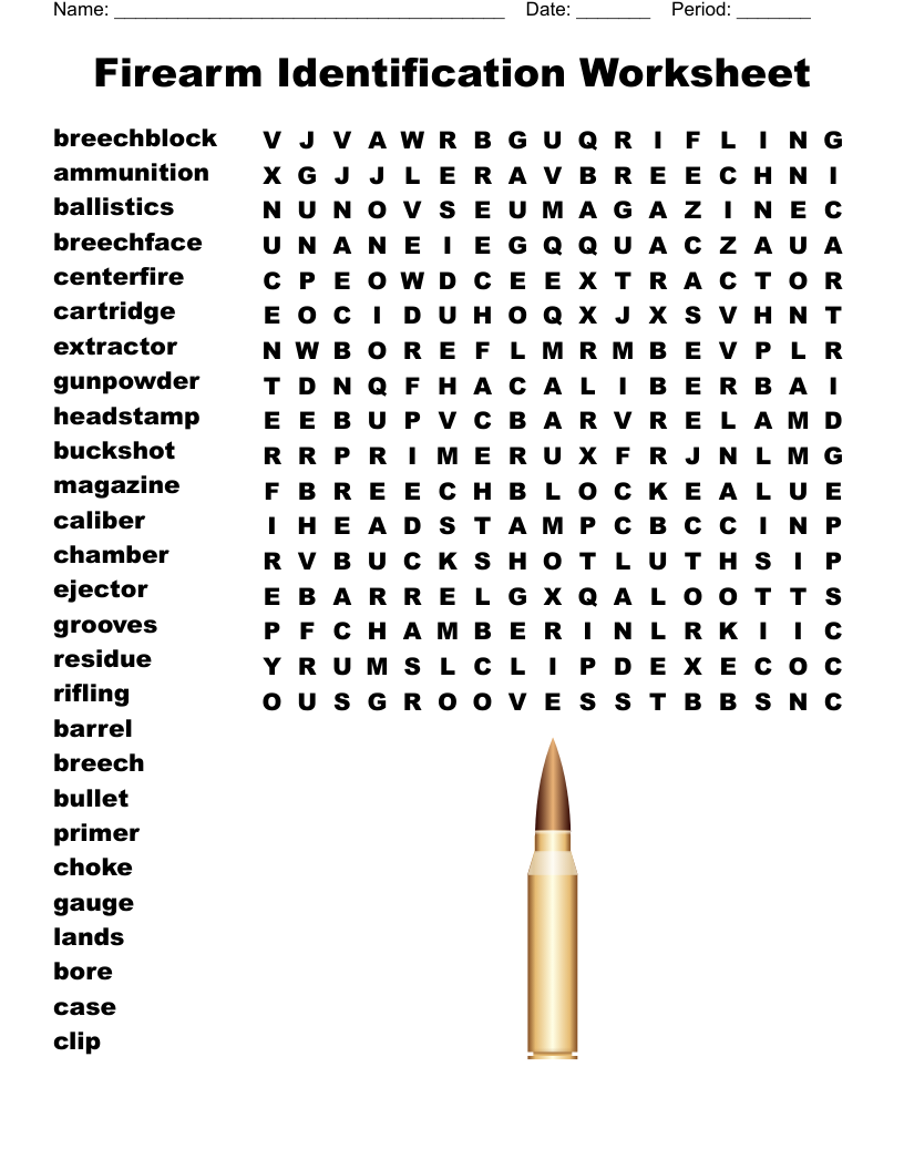 Firearm Identification Worksheet Word Search