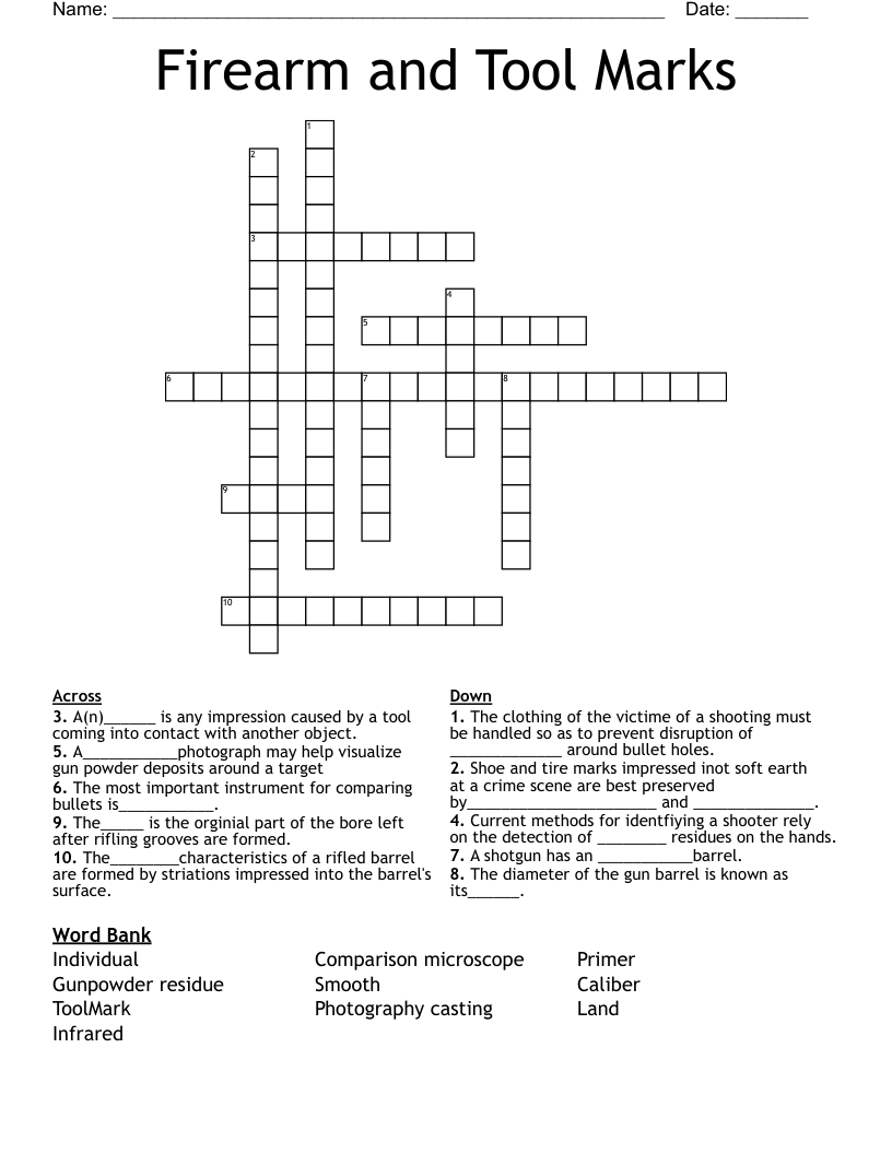 Firearm and Tool Marks Crossword