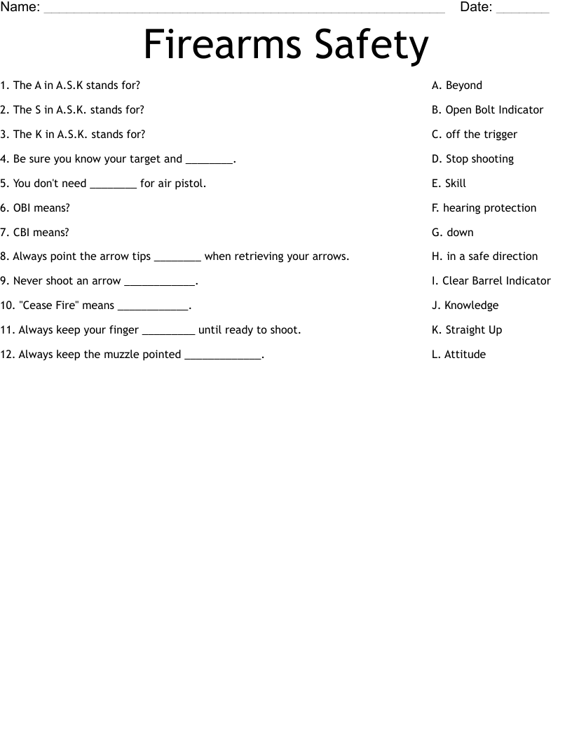 Firearms Safety Worksheet