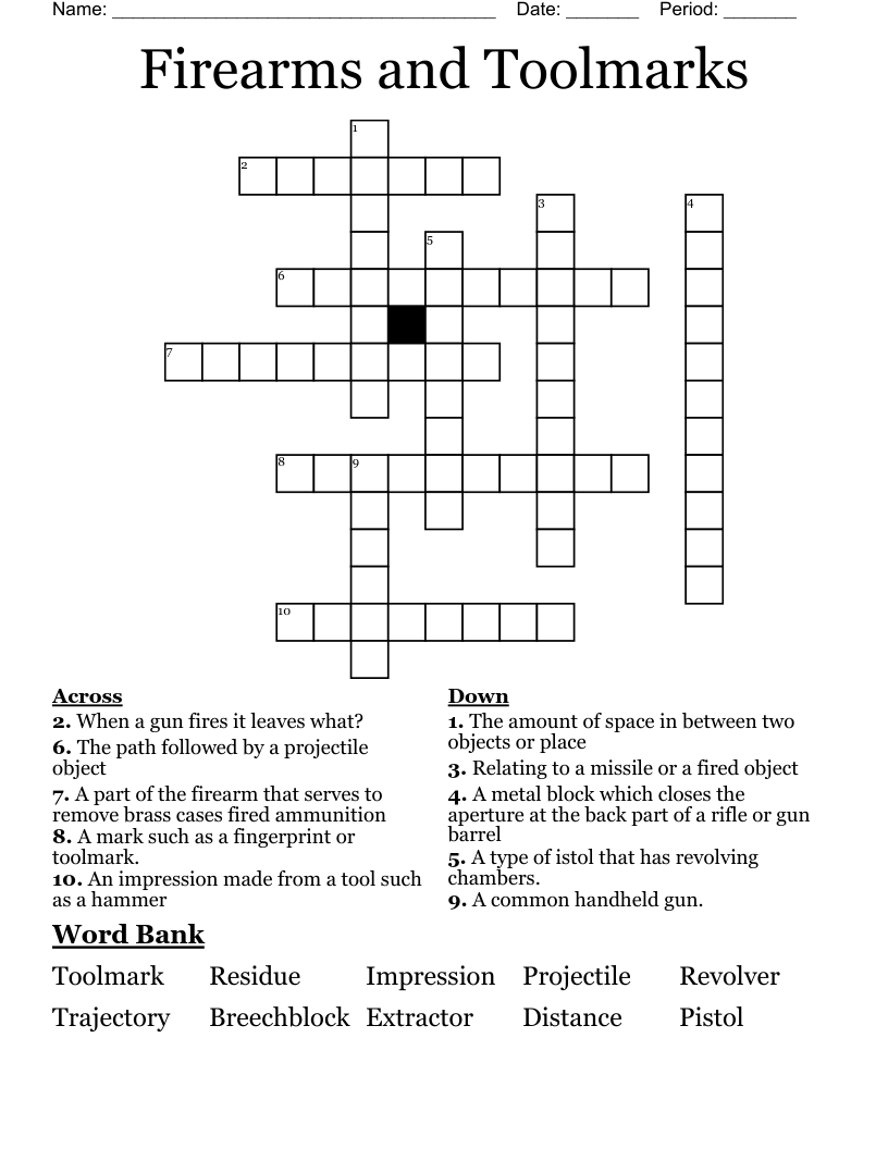 Firearms and Toolmarks Crossword