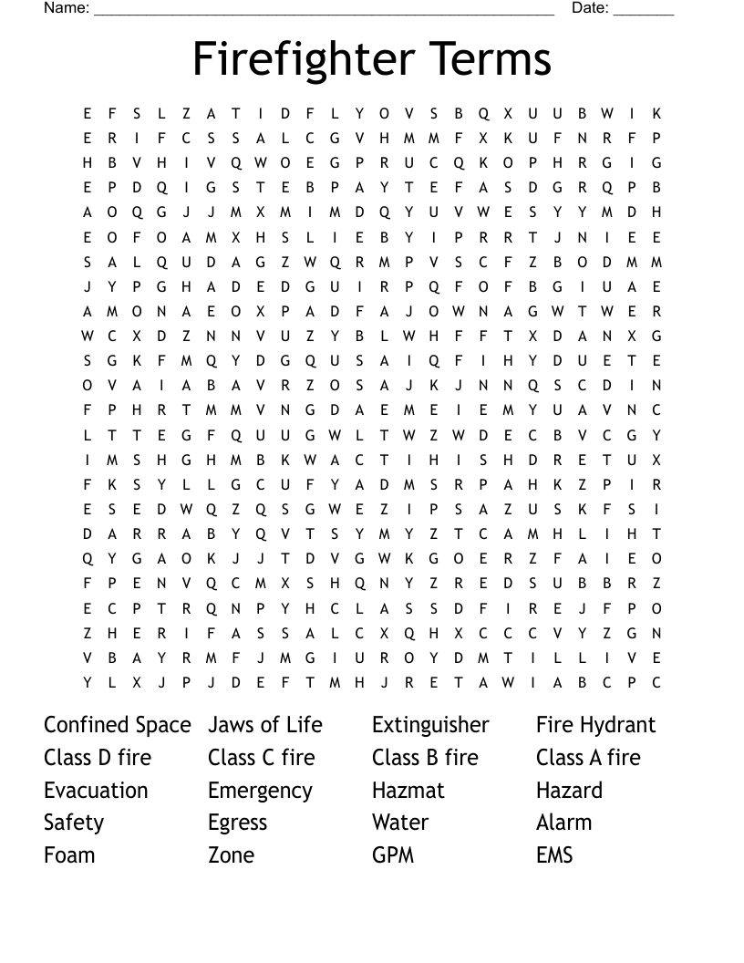 Firefighter Terms Word Search