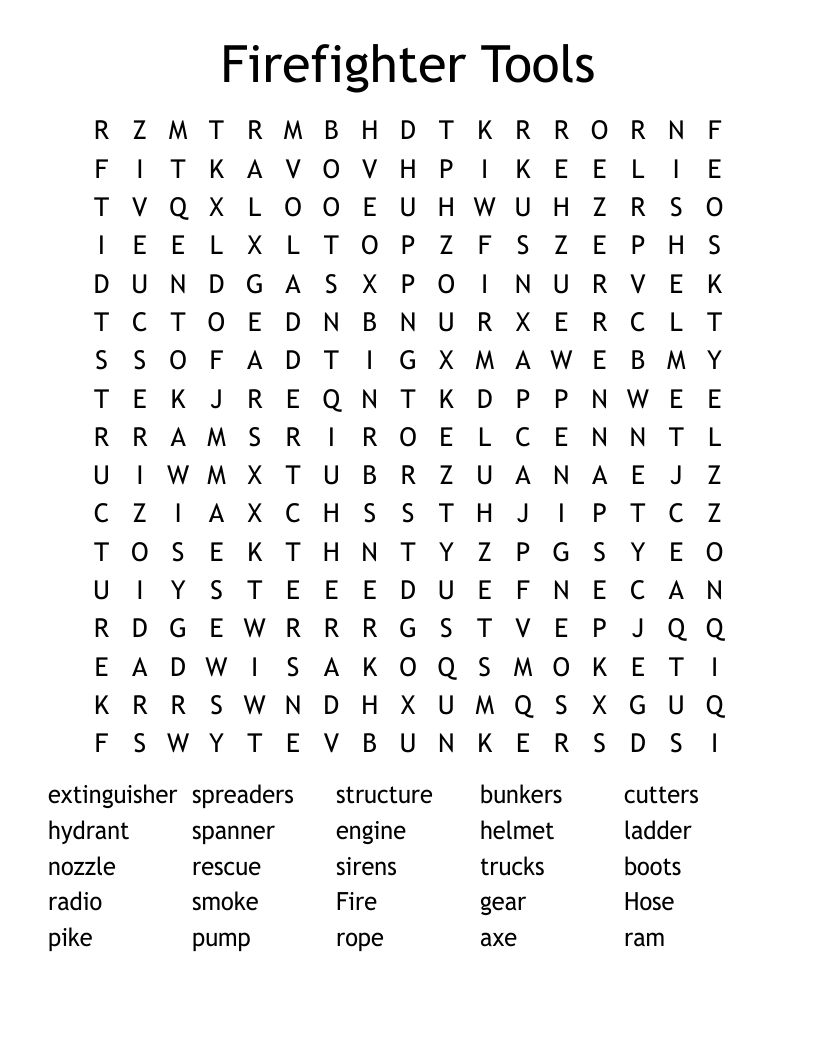 Firefighter Tools Word Search