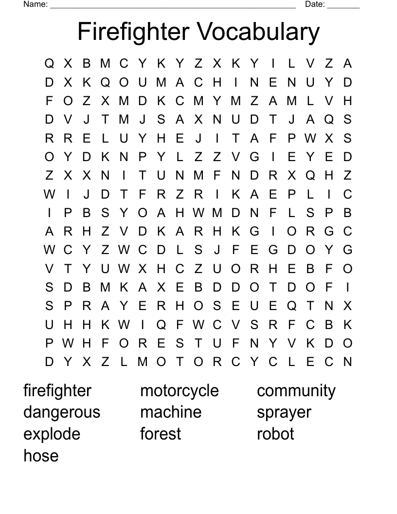 Firefighter Vocabulary Word Search