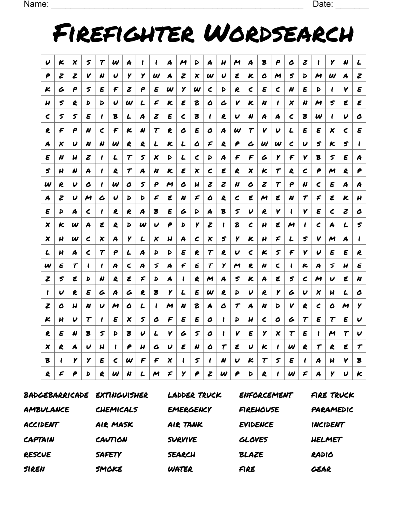 Firefighter Wordsearch