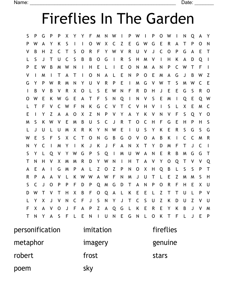 Fireflies In The Garden Word Search