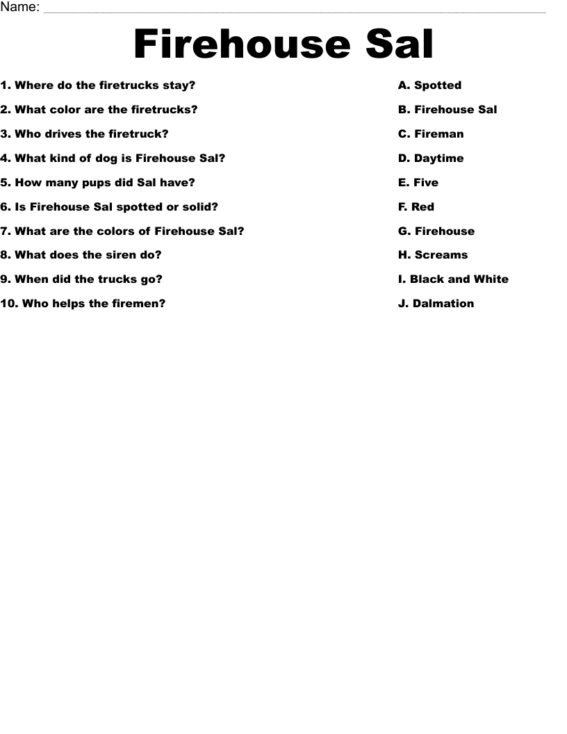 Firehouse Sal Worksheet
