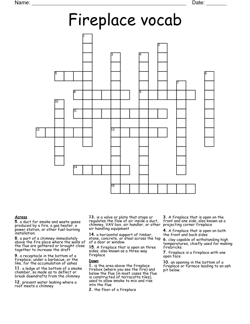 Fireplace vocab Crossword