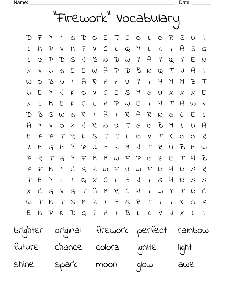 "Firework" Vocabulary Word Search