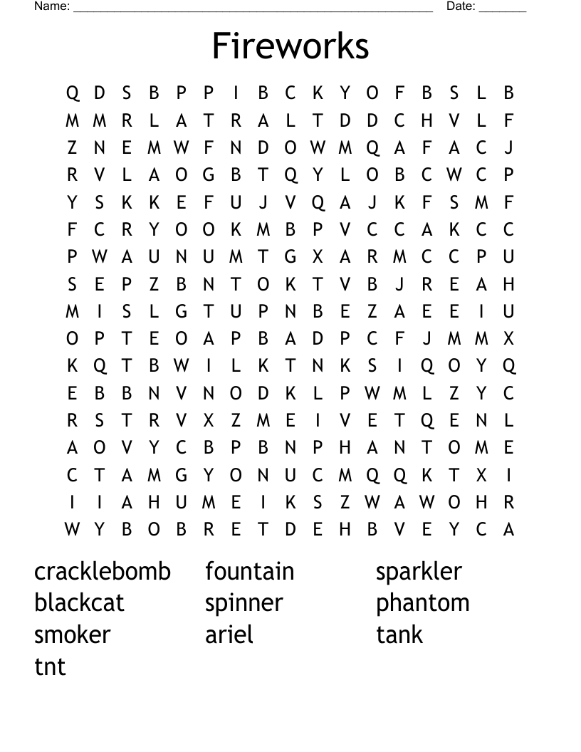 Fireworks Word Search