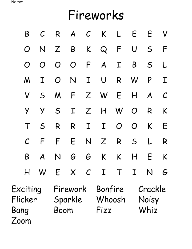 Fireworks Word Search