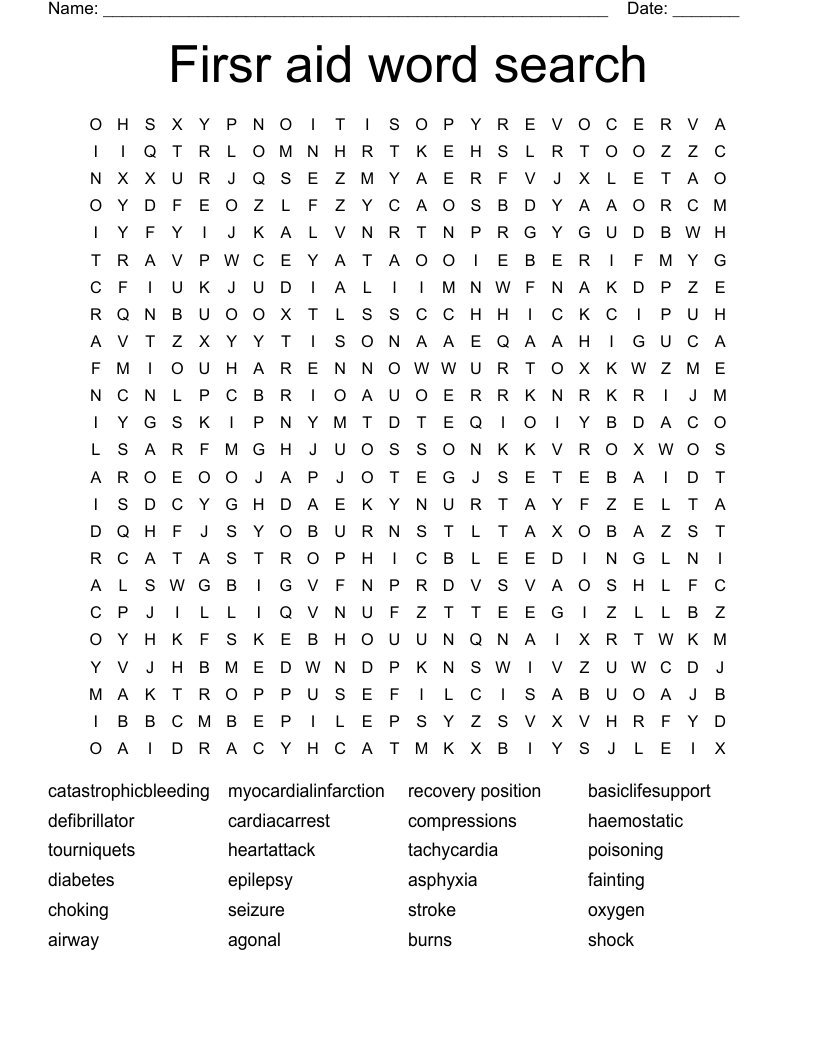 Firsr aid word search