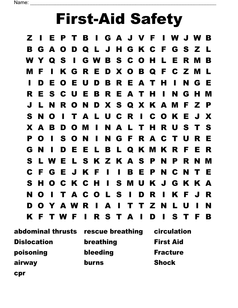 First-Aid Safety Word Search