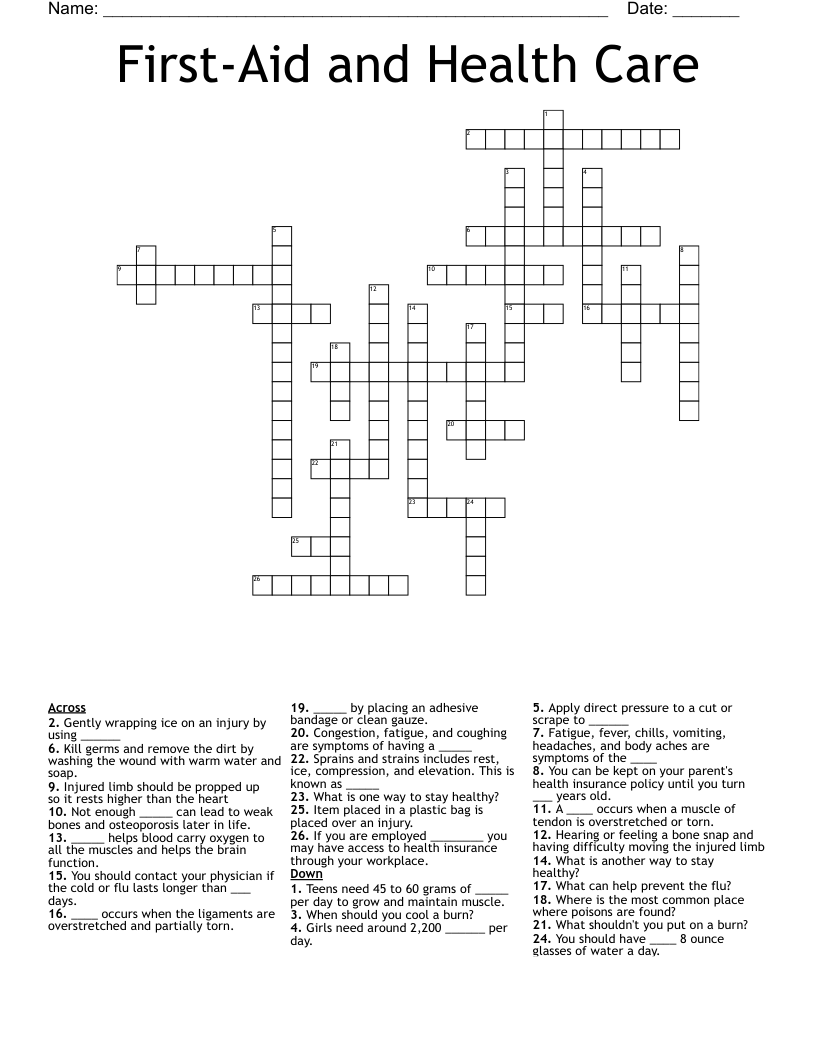 First-Aid and Health Care Crossword