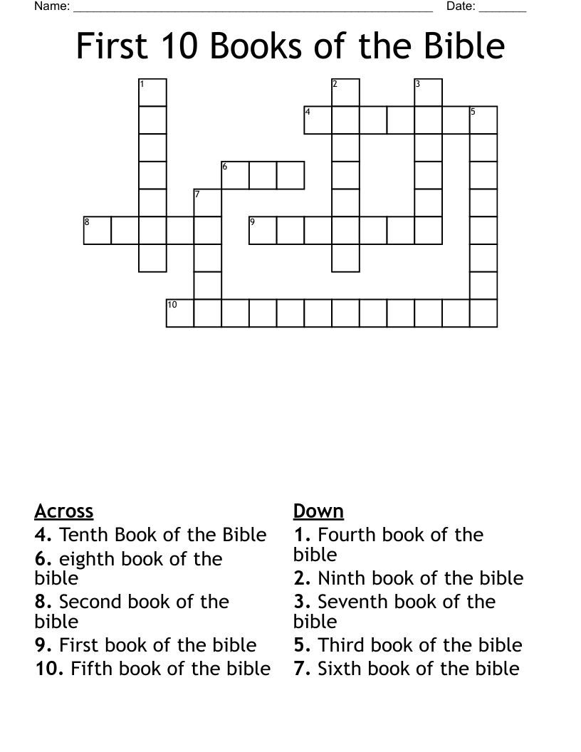 First 10 Books of the Bible Crossword