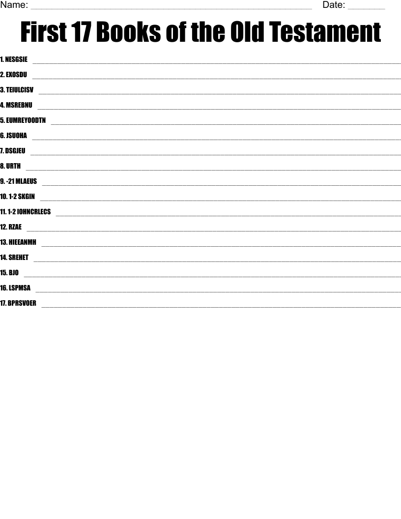 First 17 Books of the Old Testament Word Scramble