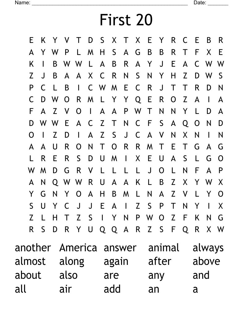 First 20  Word Search