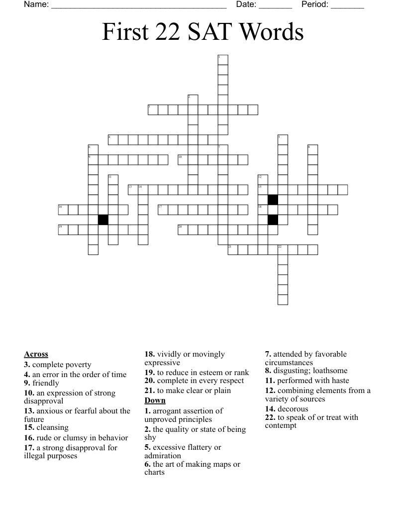 First 22 SAT Words Crossword