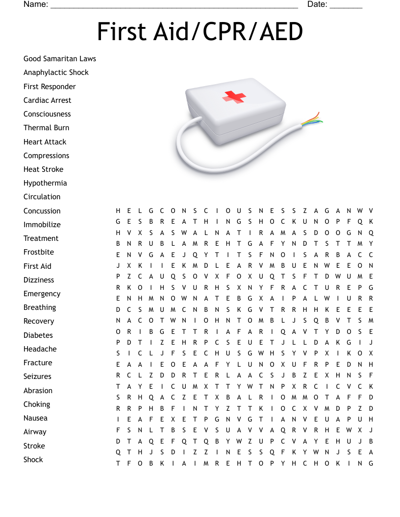 First Aid/CPR/AED Word Search