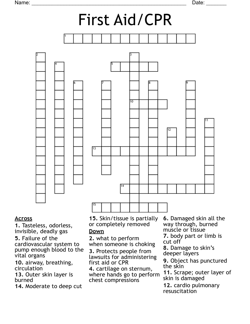 First Aid/CPR Crossword