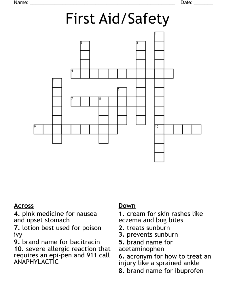 First Aid/Safety Crossword