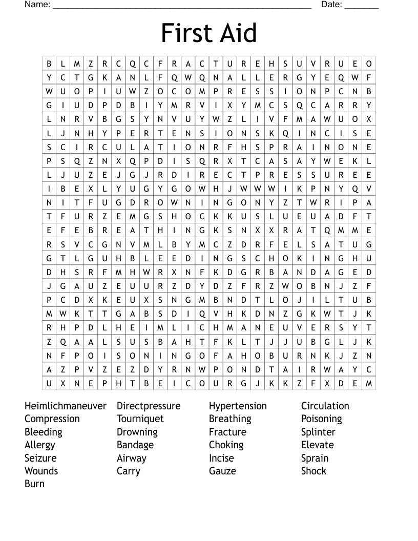 First Aid Word Search