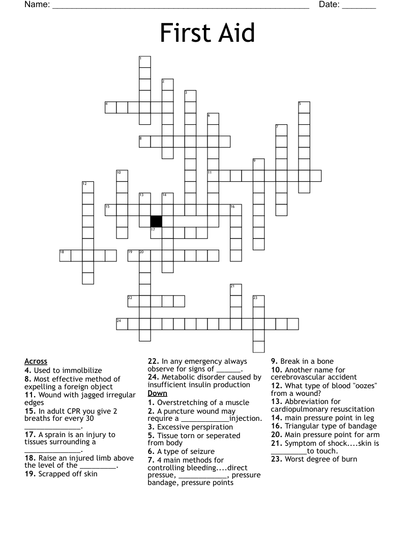 First Aid Crossword
