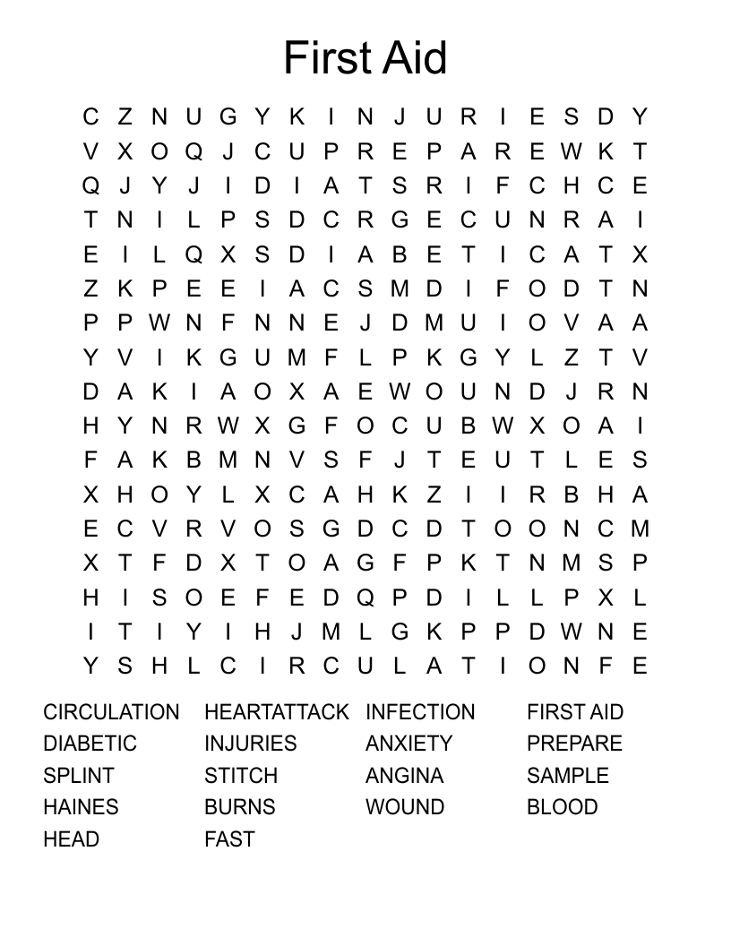 First Aid Word Search