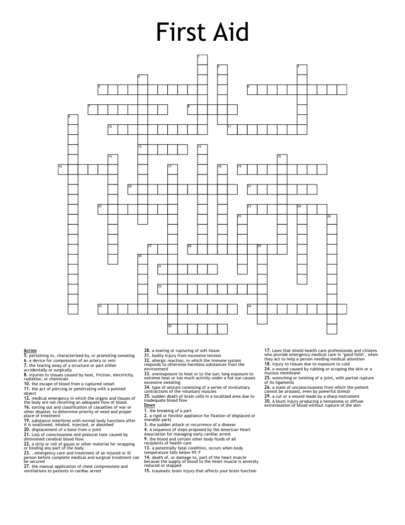 First Aid Crossword