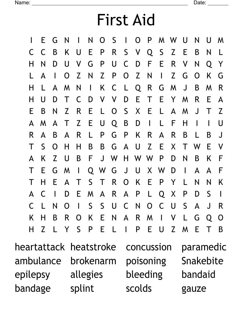 First Aid Word Search