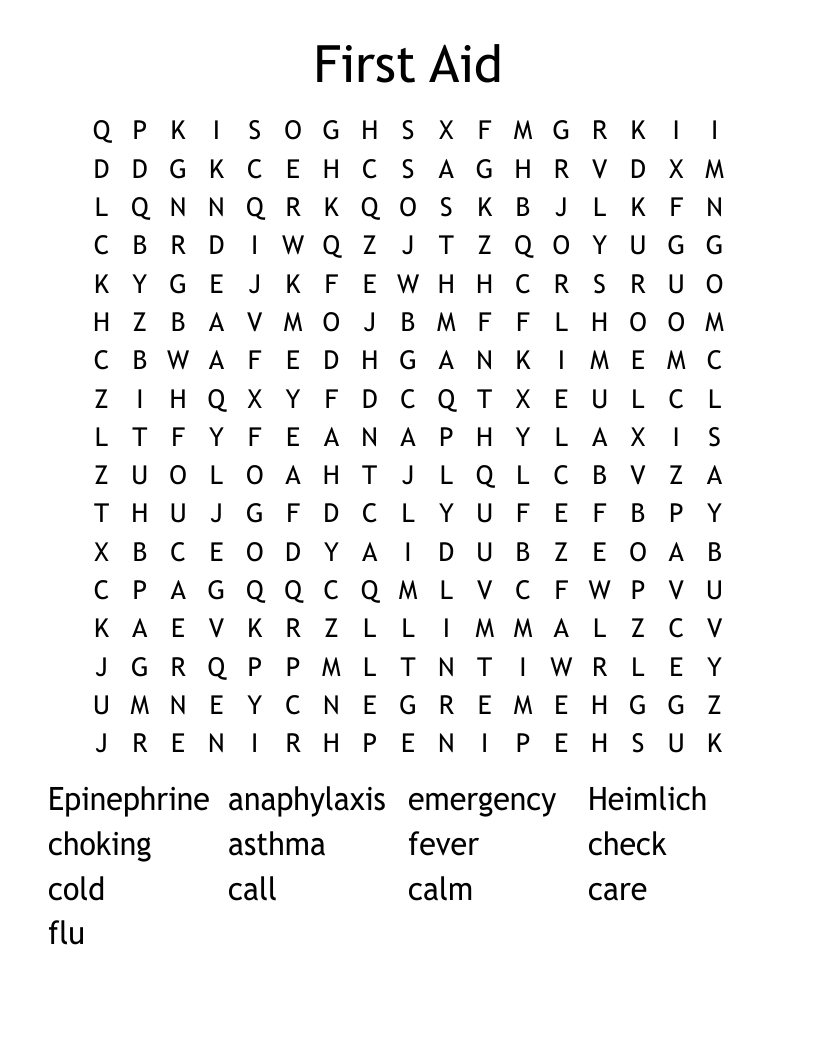 First Aid Word Search