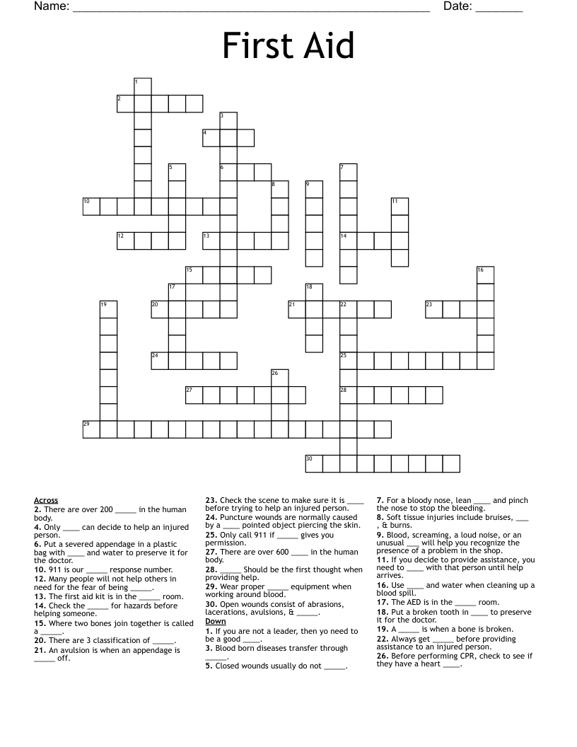 First Aid Crossword