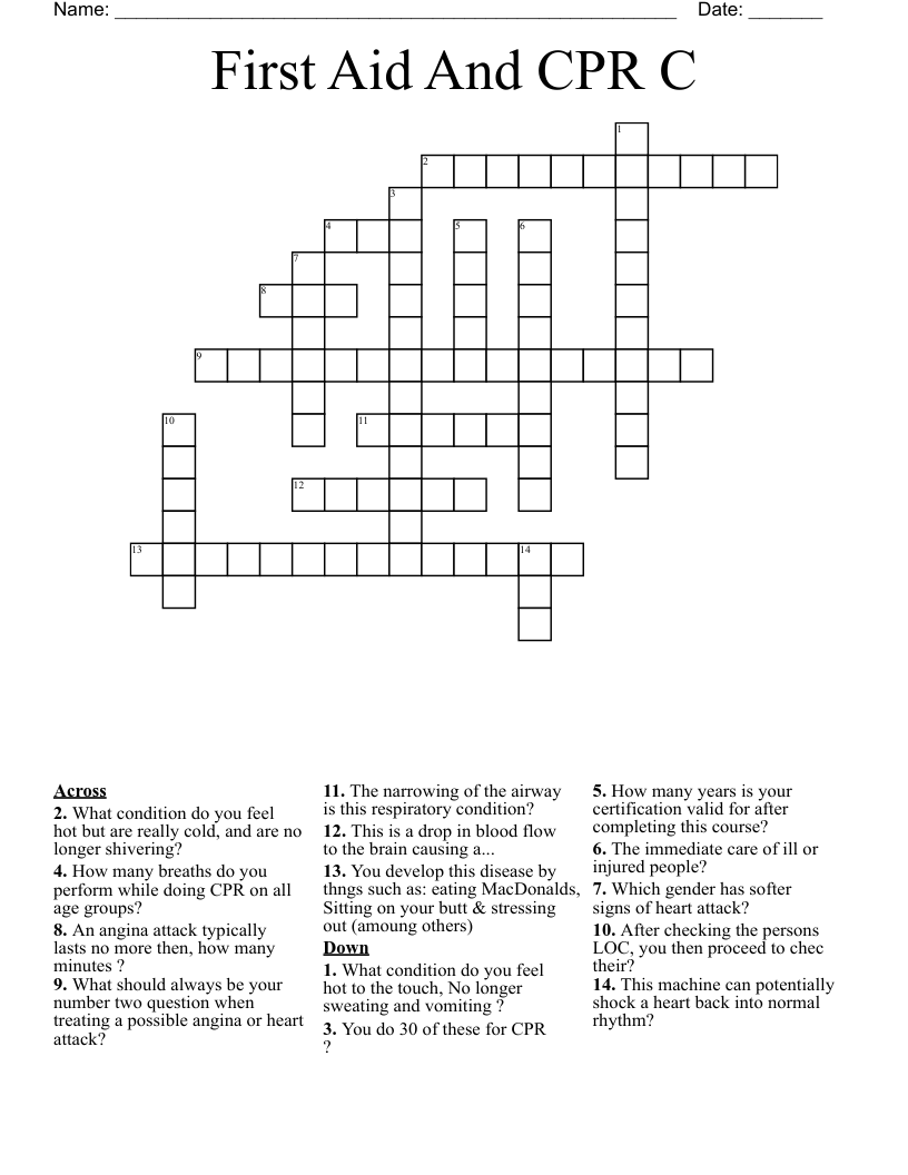 First Aid And CPR C Crossword