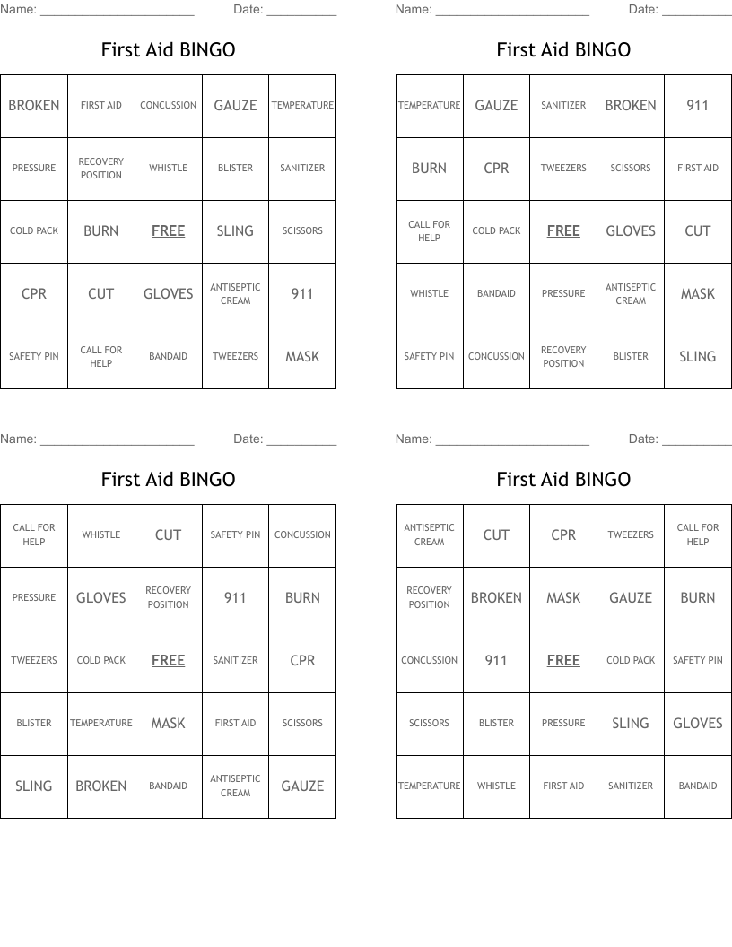 First Aid BINGO