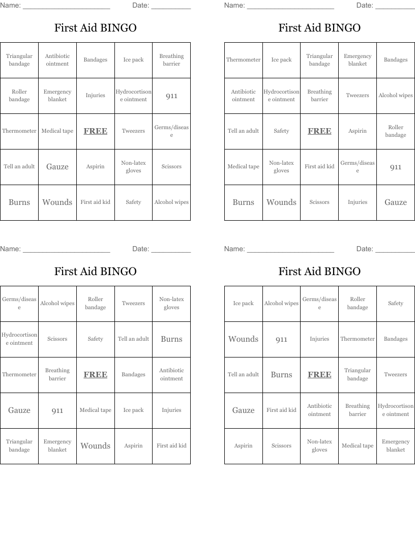 First Aid BINGO