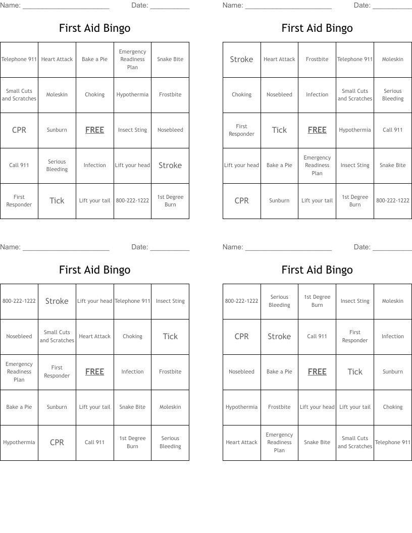 First Aid Bingo