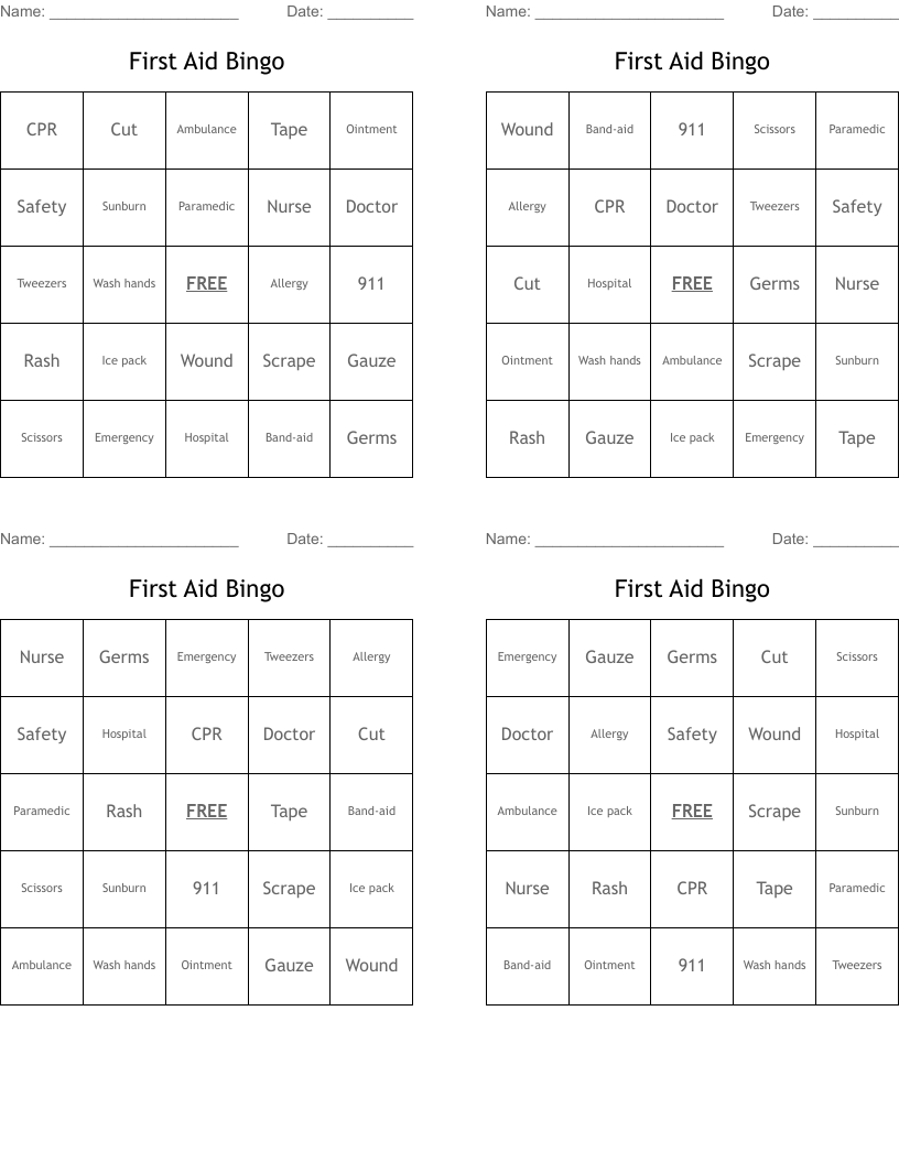 First Aid Bingo