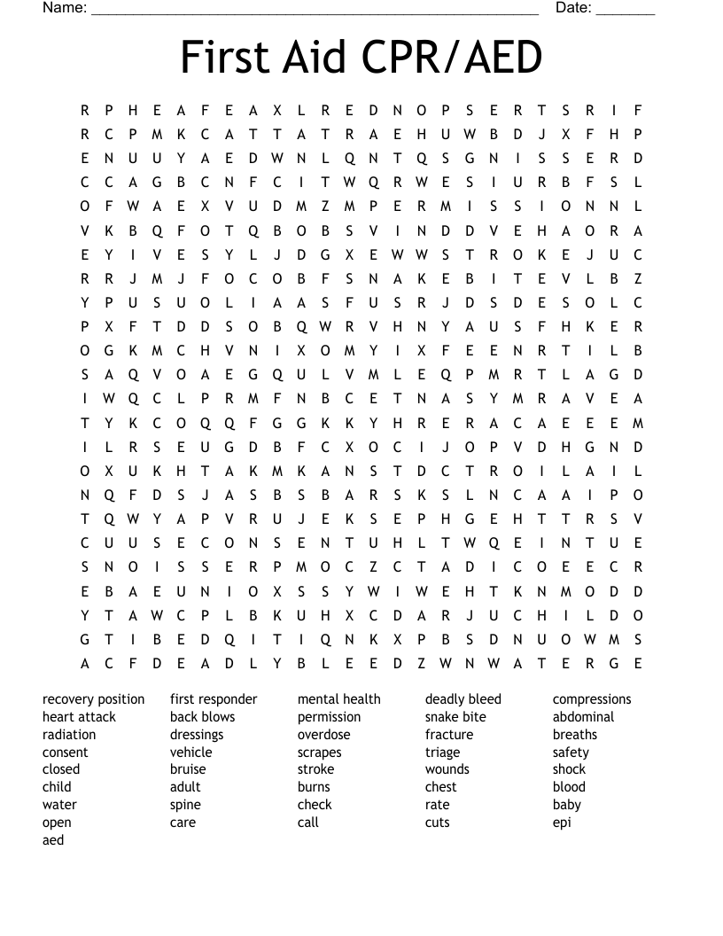 First Aid CPR/AED Word Search