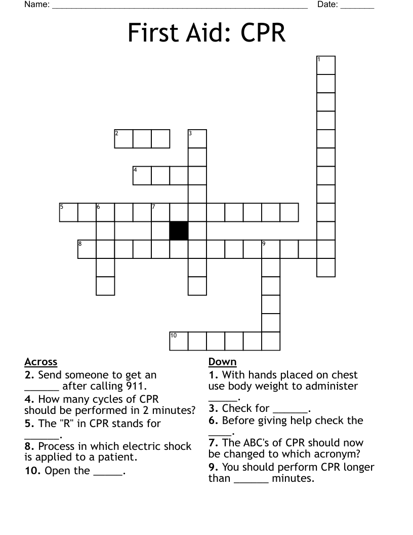 First Aid: CPR Crossword