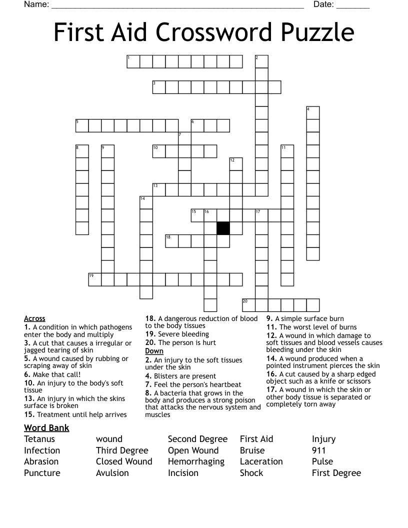First Aid Crossword Puzzle