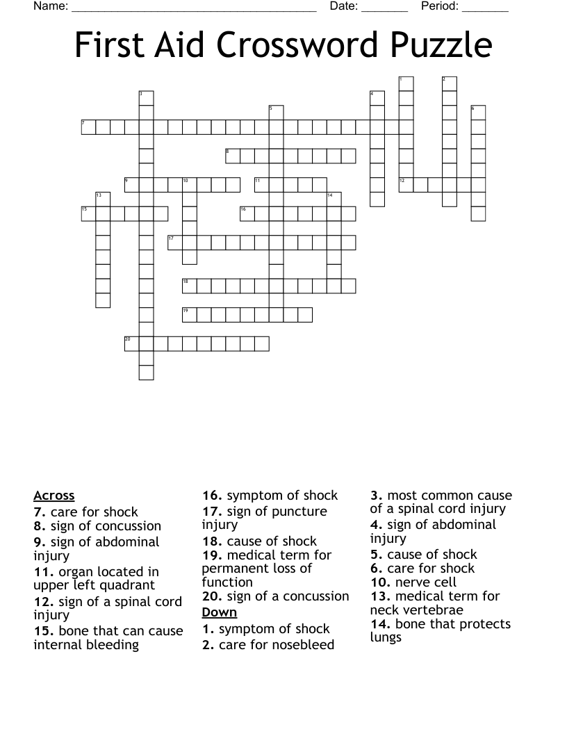 First Aid Crossword Puzzle