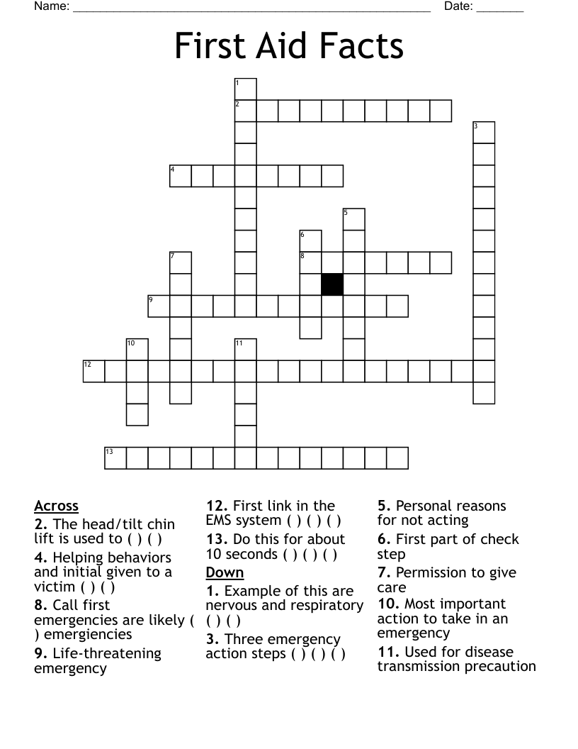 First Aid Facts Crossword