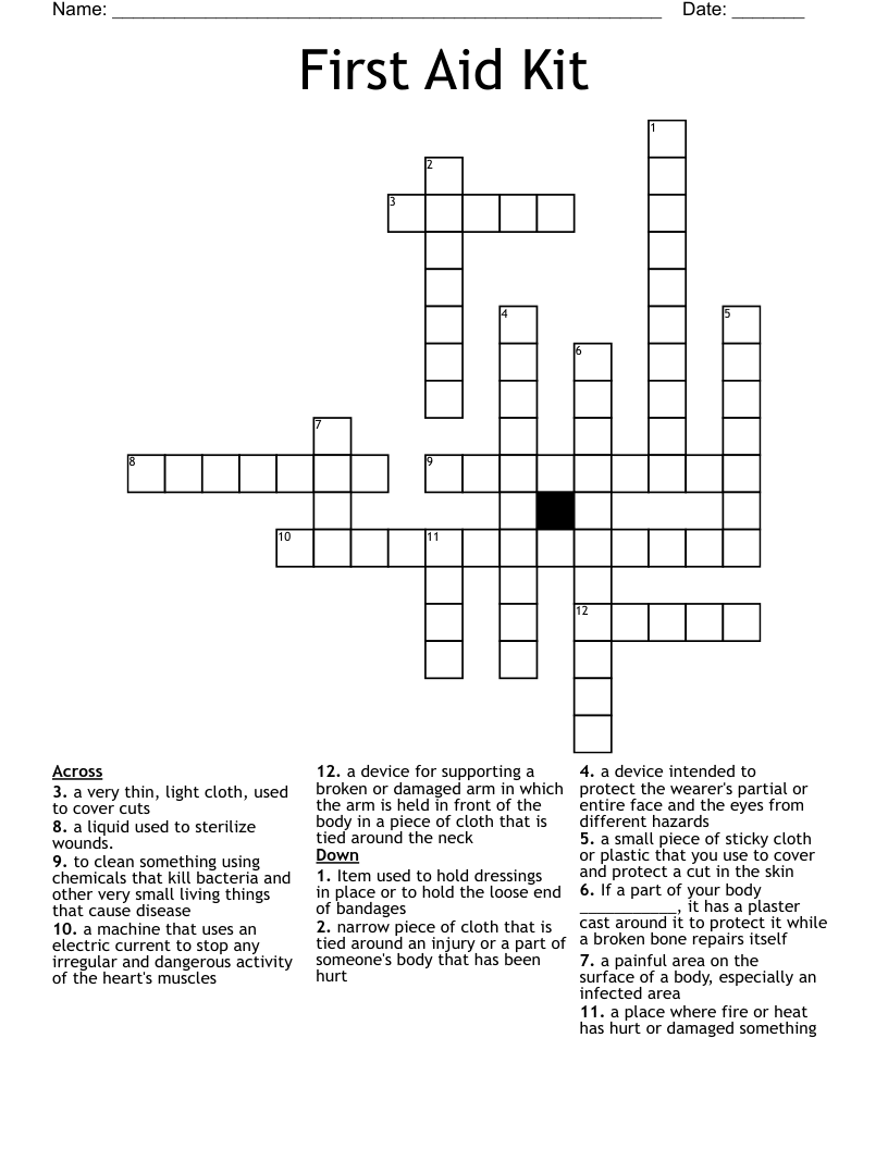 First Aid Kit Crossword