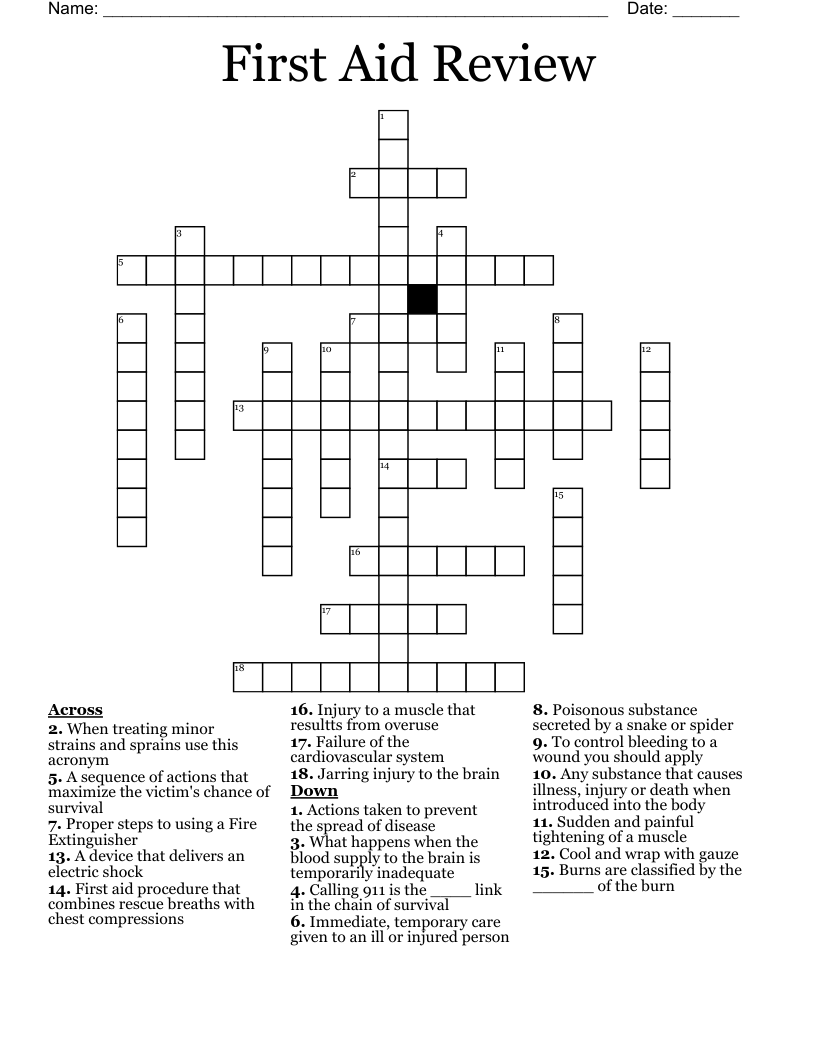 First Aid Review Crossword