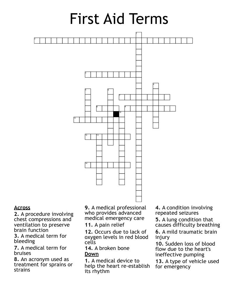 First Aid Terms Crossword