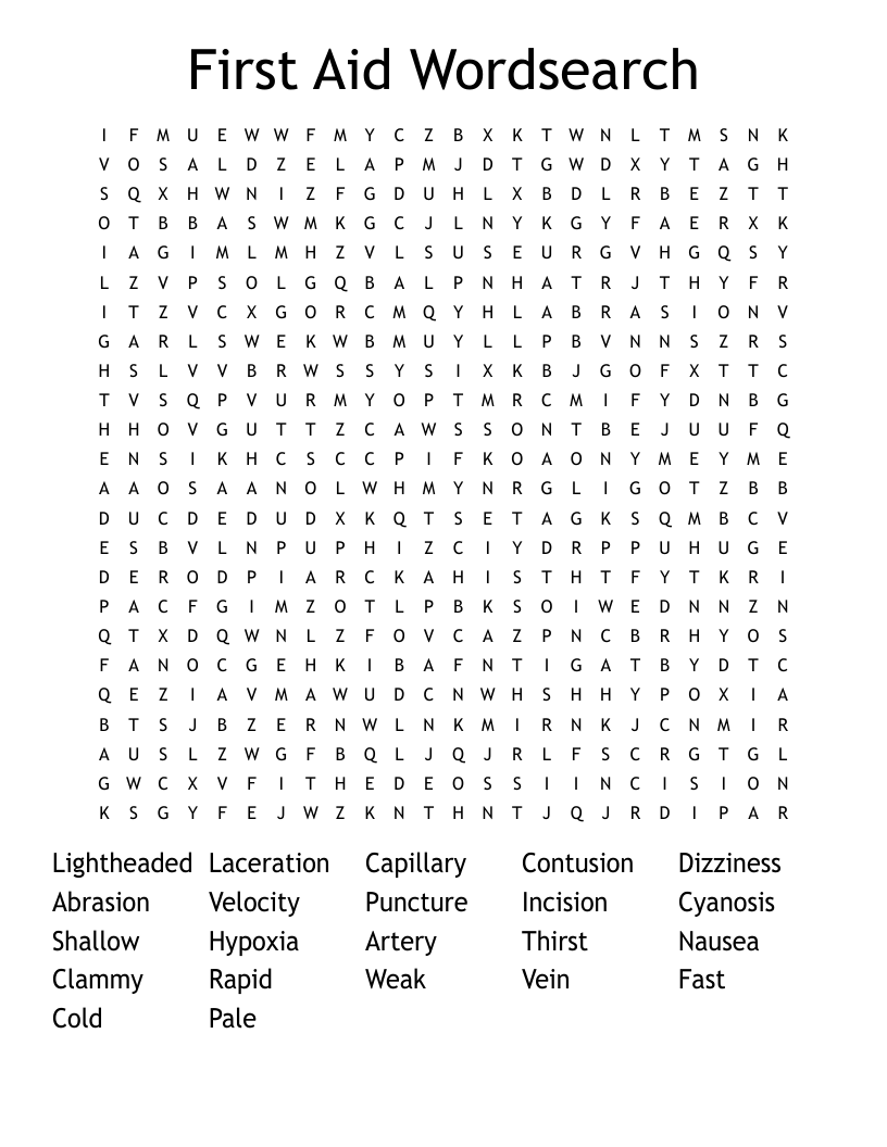 First Aid Wordsearch