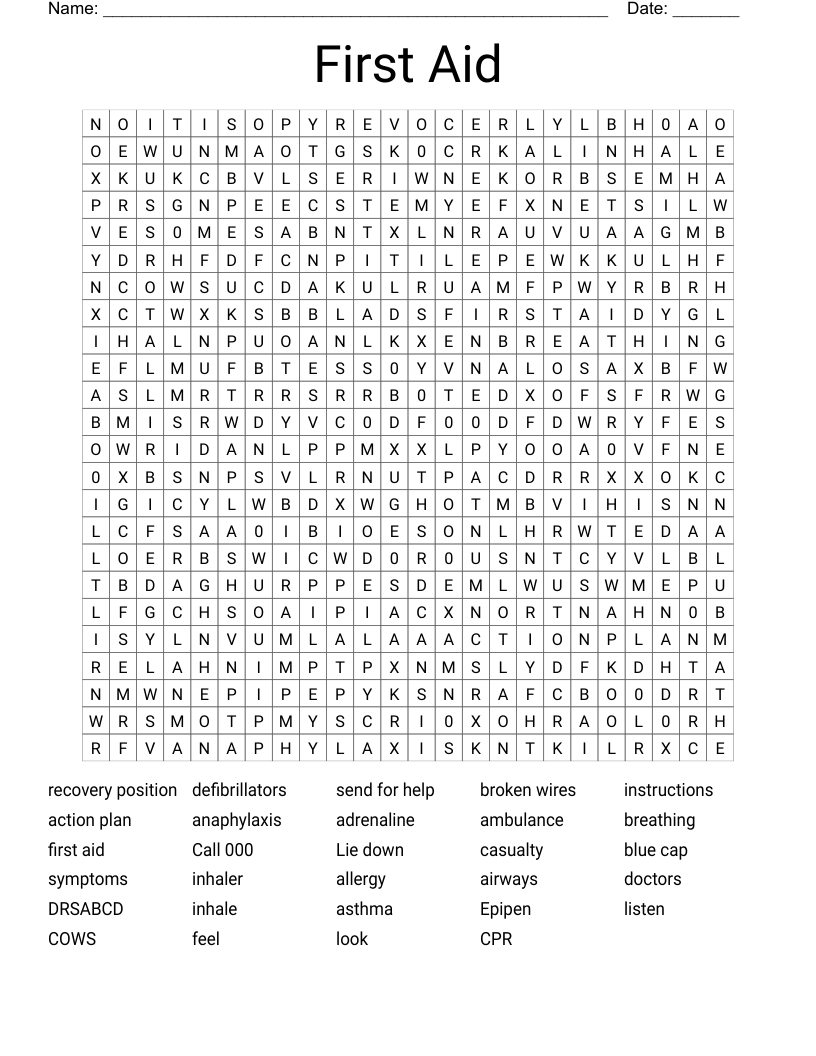 First Aid  Word Search
